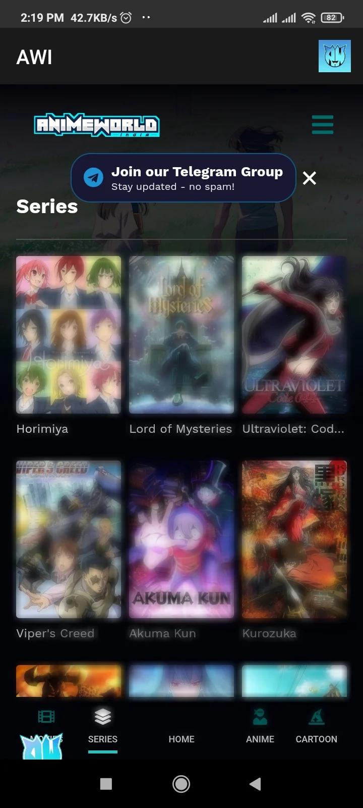 Screenshot of Anime World India App